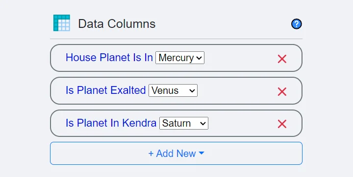 Select astrology calculator columns